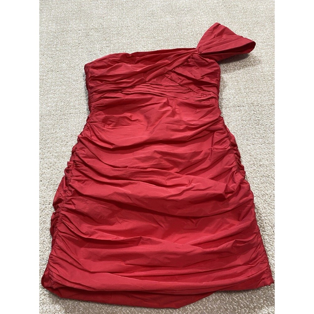 Zara Bright Red One-Shoulder Ruched Mini Dress Size S - Picture 3 of 16